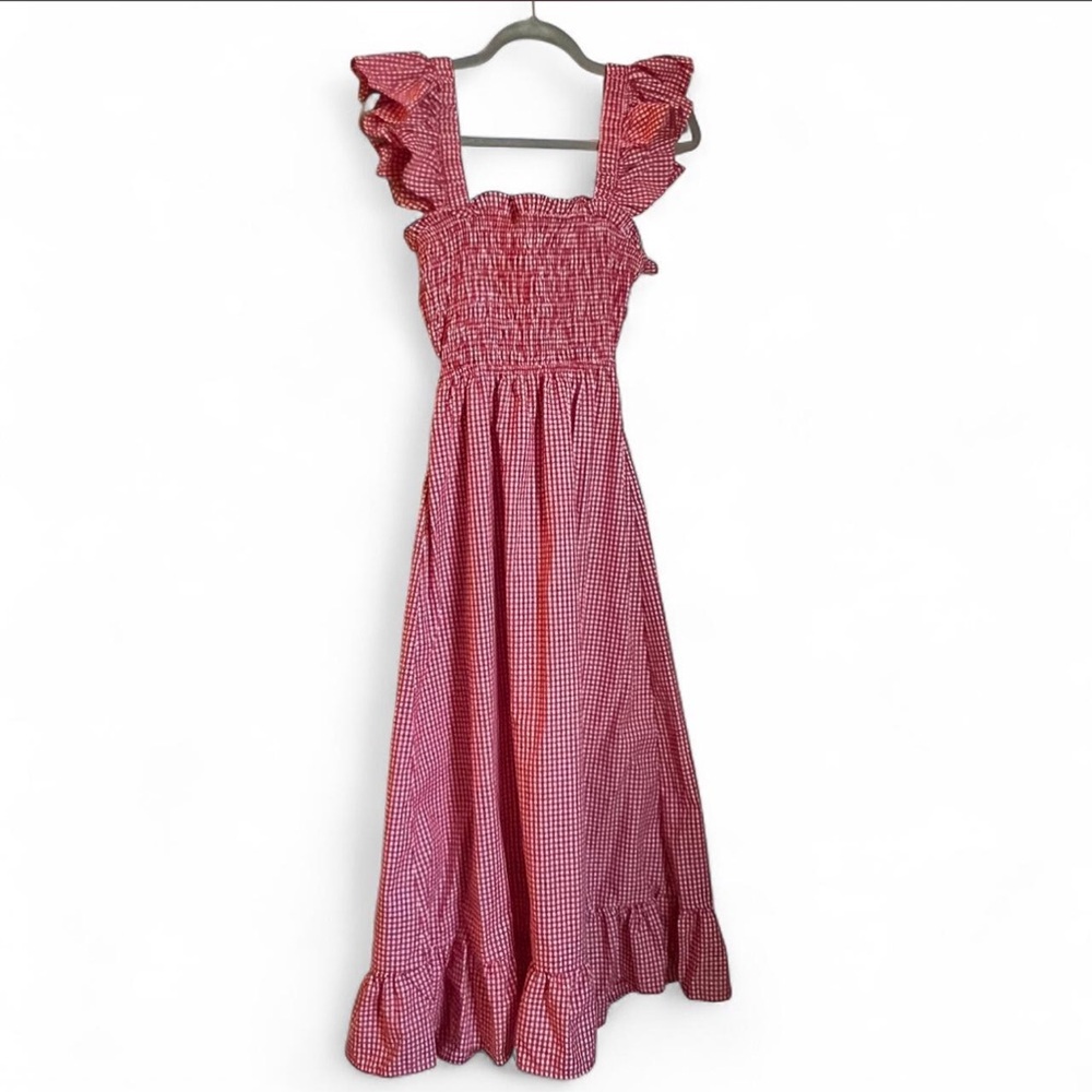 Red Gingham Maxi Dress with Ruffle Straps